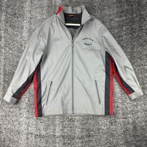 Perry Ellis America 76 Mens L Zip Up Jacket Silver Red Black USA Graphic Vtg 90s